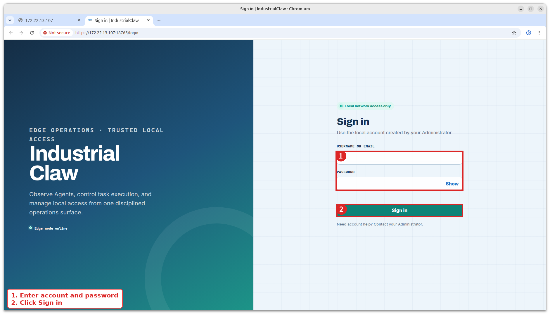 IndustrialClaw sign-in page