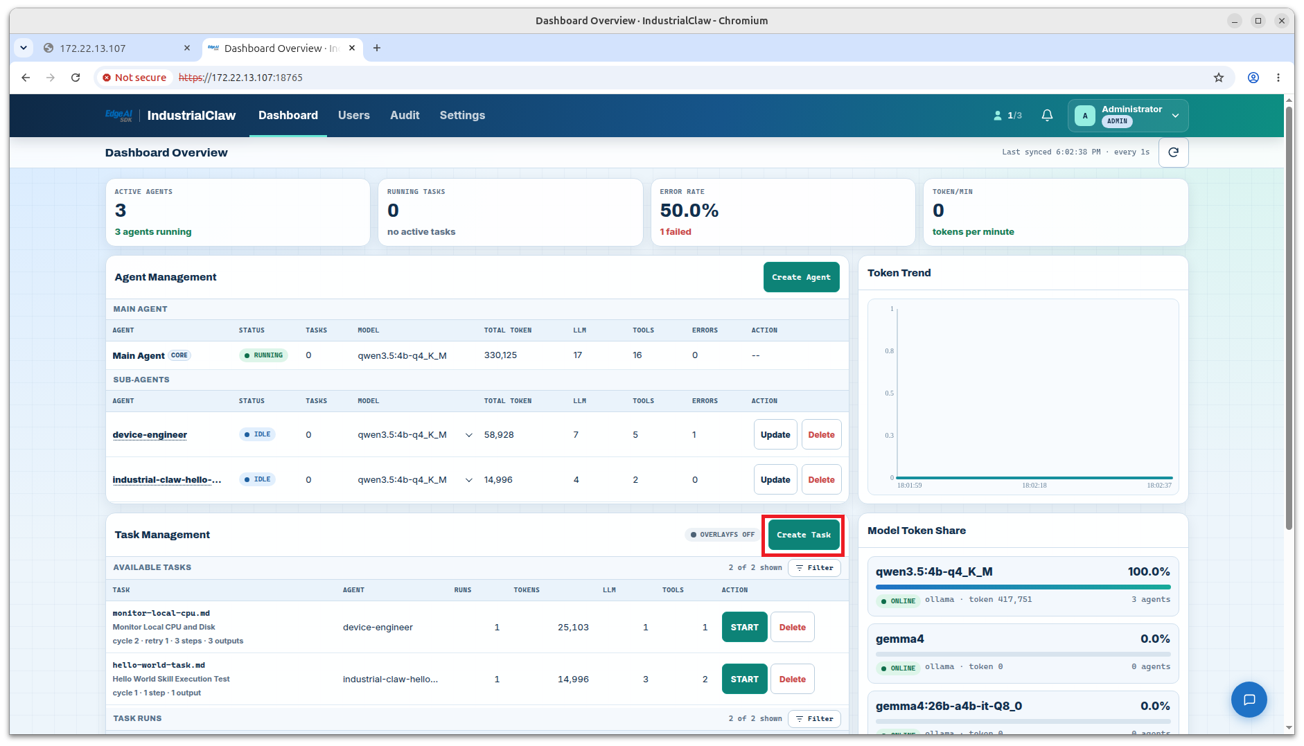 Create Task from the Dashboard